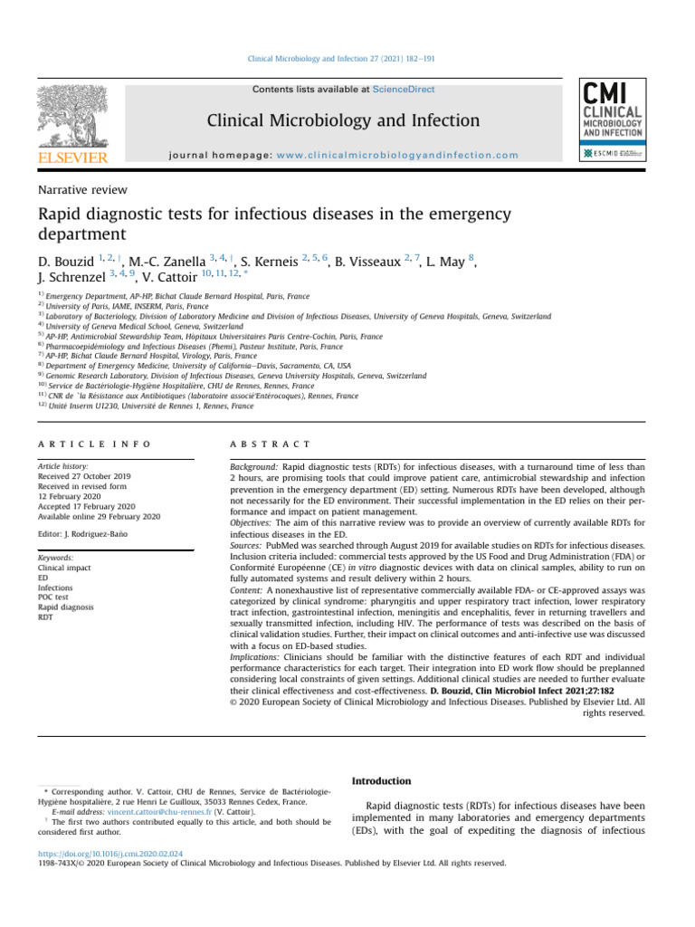 Rapid Diagnostic Tests in Emergency Departments | PDF | Infection ...