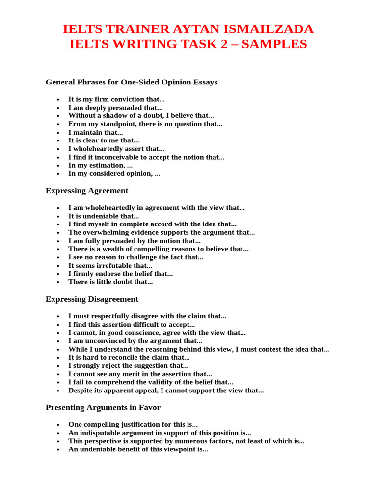IELTS Writing Task 2 Opinion Phrases | PDF | Sustainability | Renewable ...