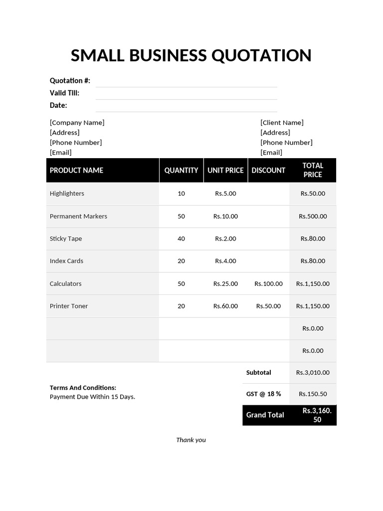 Small Business Quotation Template | PDF