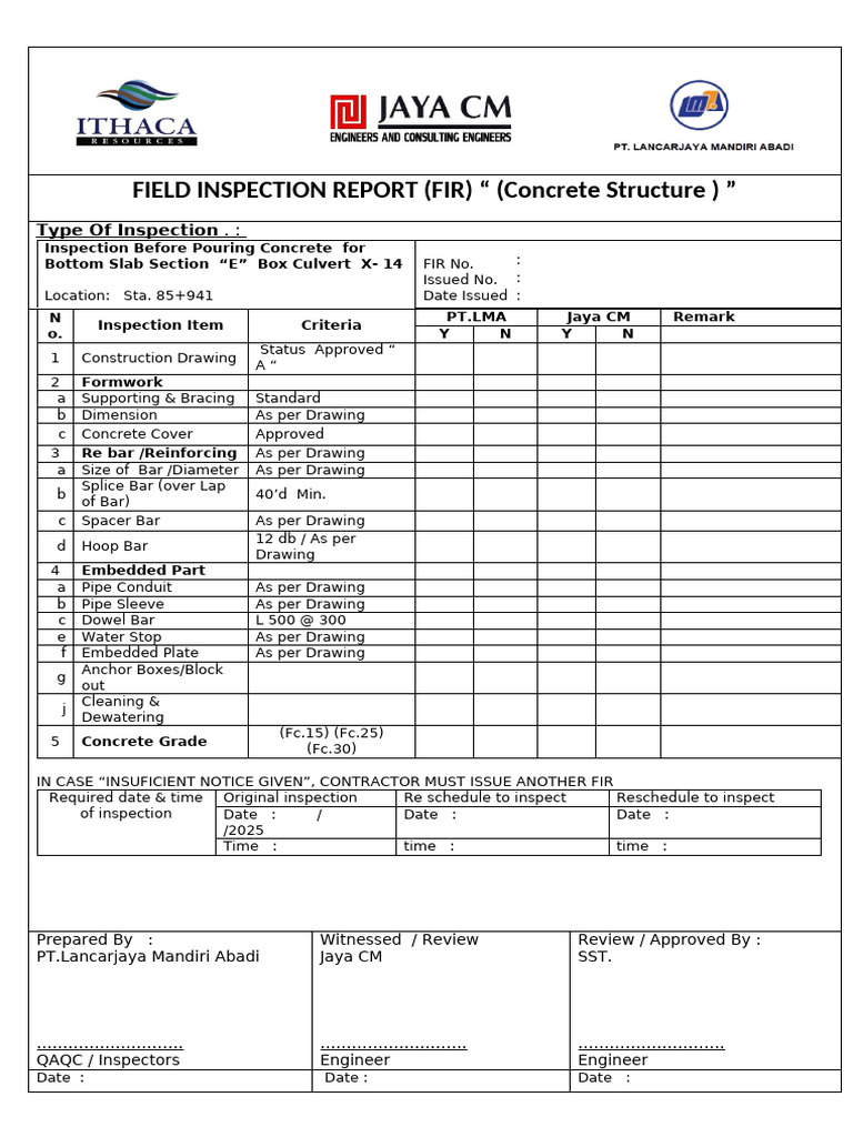 FORM FIR - Doc (Civil) Concrete Structure | PDF