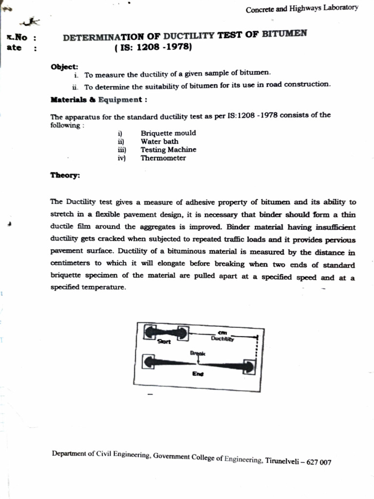 Ex - 4 Ductility Test | PDF | Ductility | Road Surface