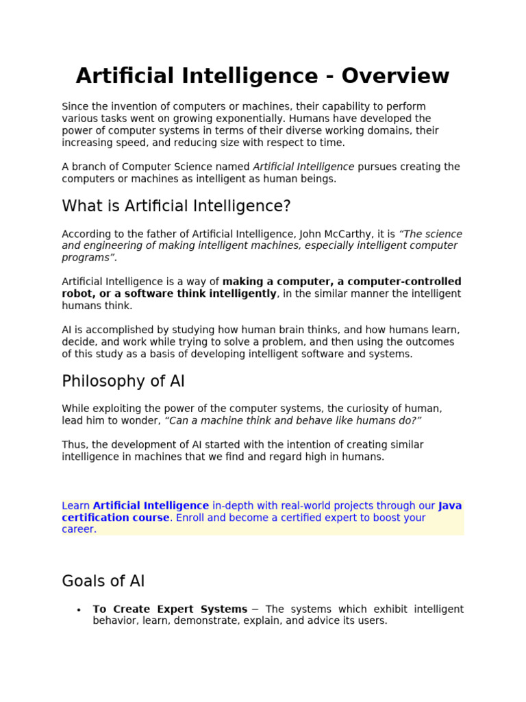 Overview of Artificial Intelligence Concepts | PDF | Fuzzy Logic ...