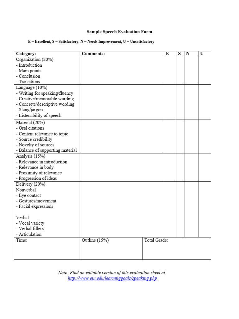 Sample Speech Evaluation Form | PDF