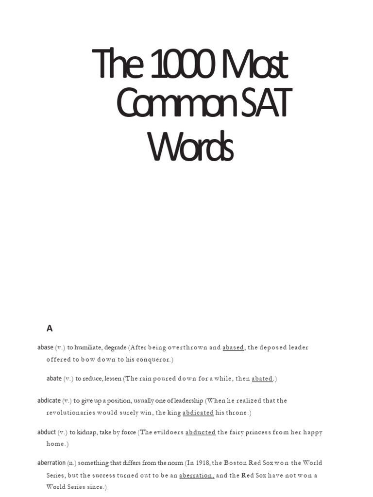 1000 Common SAT Vocabulary Words | PDF