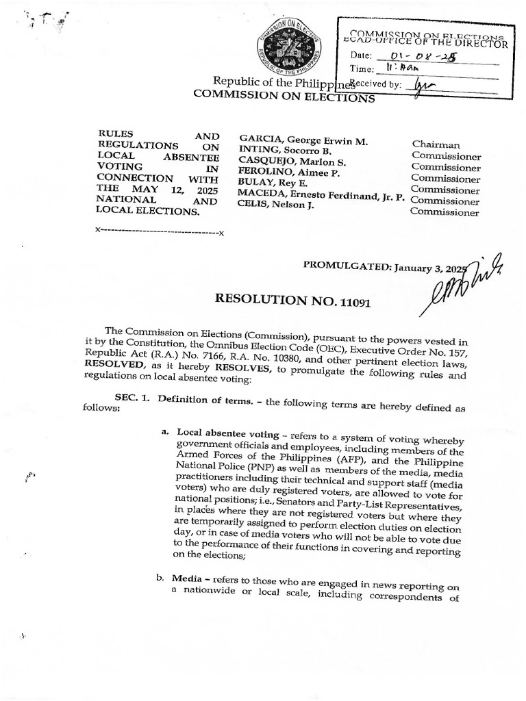 Comelec Resolution 11091 | PDF