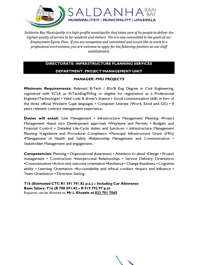 Saldanha Bay Municipality Job Vacancies 2025 | PDF | Computer Network ...