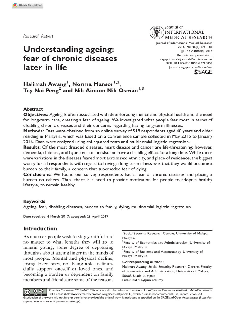 Fear of Chronic Diseases in Aging | PDF | Ageing | Chronic Condition
