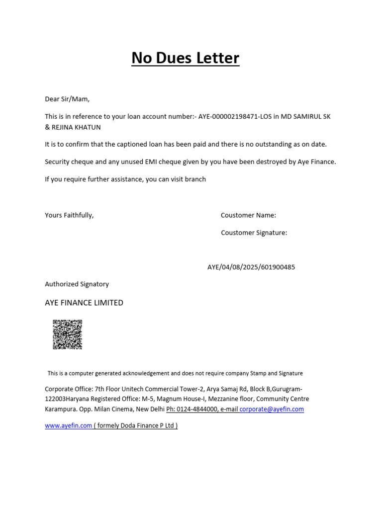 No Dues Confirmation Letter | PDF