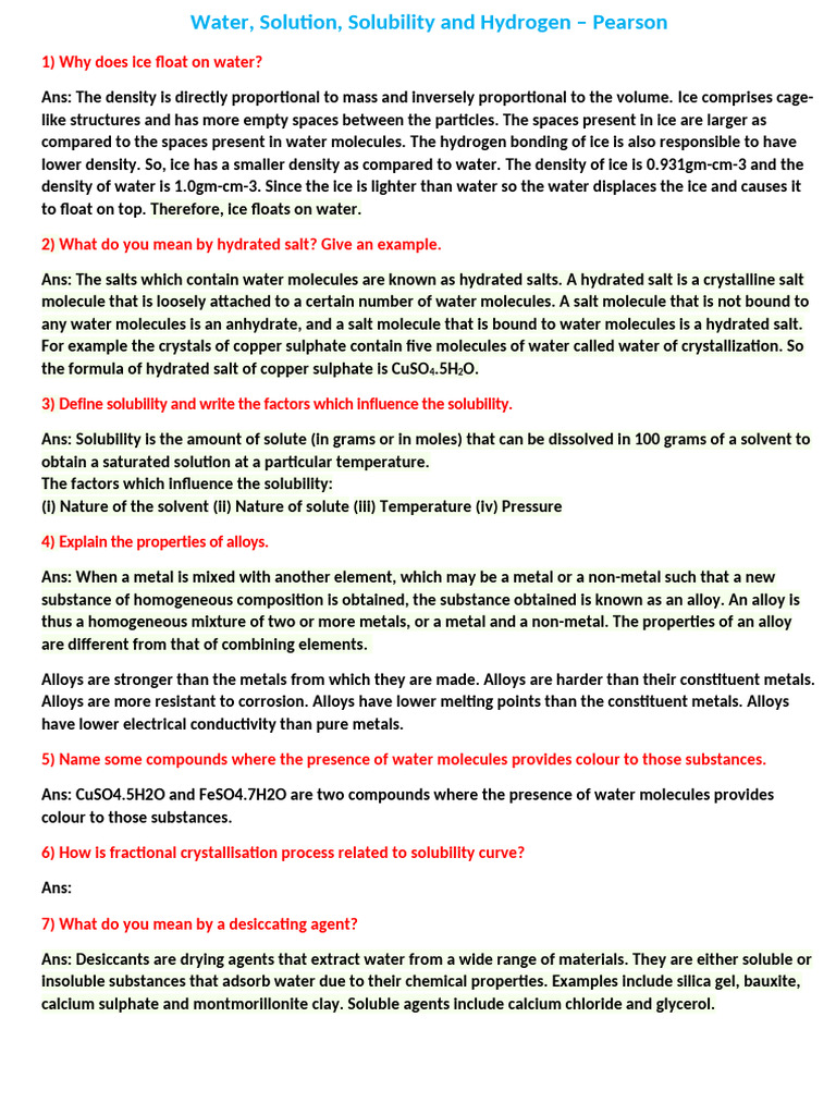 Hydrogen Solubility in Water Explained | PDF | Solubility | Water