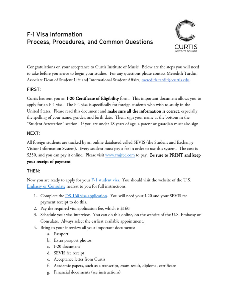 F-1 Visa Process for Curtis Students | PDF | Travel Visa