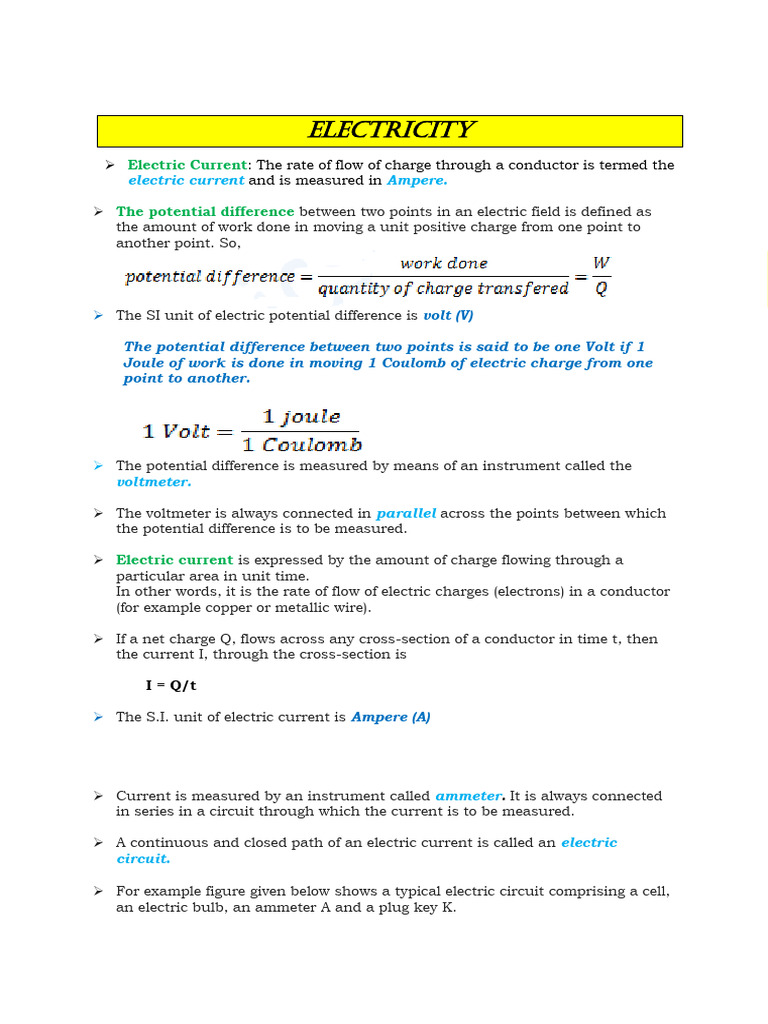 2024 2025 Class X Physics Chapter 3 AW | PDF | Voltage | Series And ...