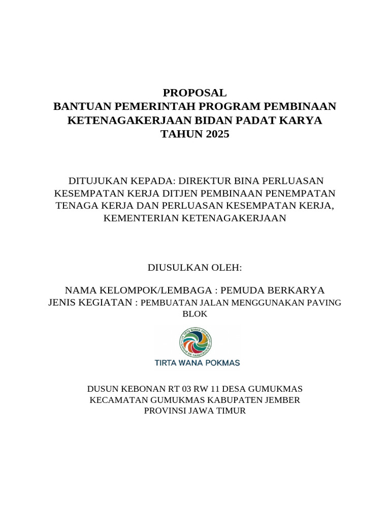 Proposal Padat Karya Paving Blok 2025 | PDF
