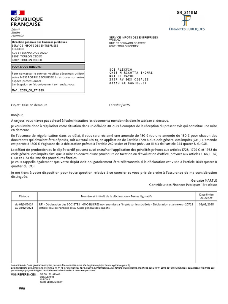 Mise en demeure pour déclaration fiscale | PDF | Impôts
