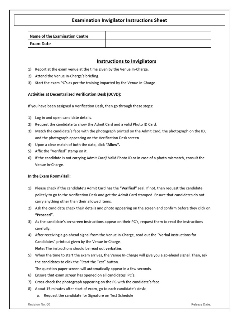 Invigilator Training Instructions Guide | PDF