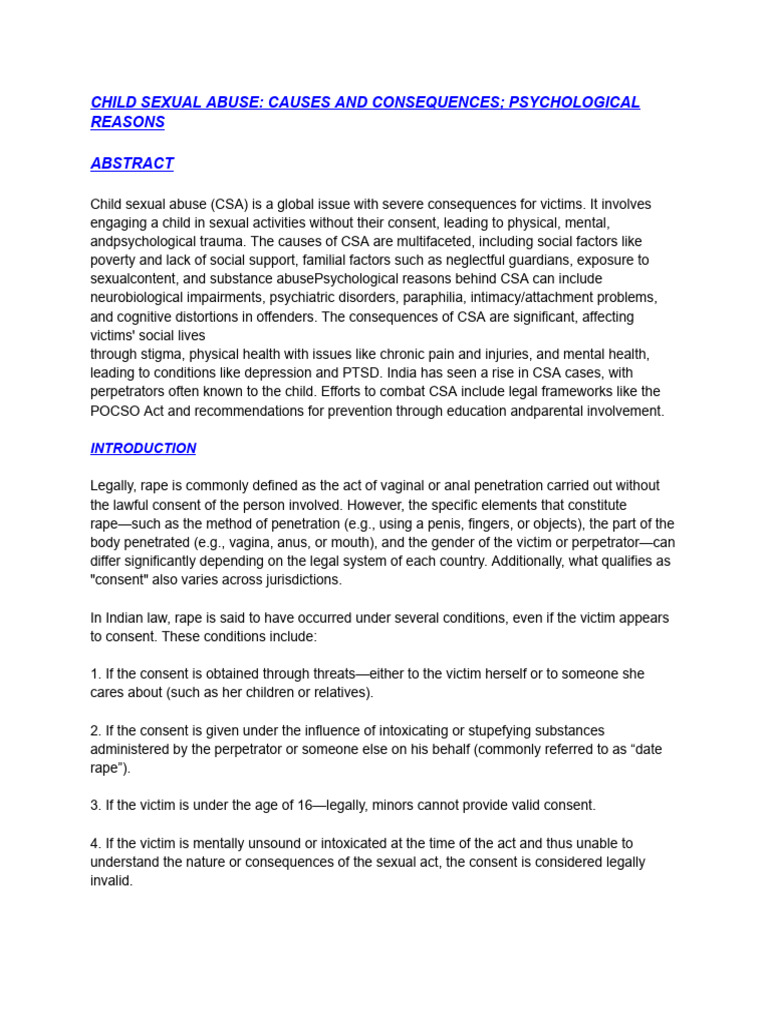 Causes and Effects of Child Sexual Abuse | PDF | Rape | Child Abuse