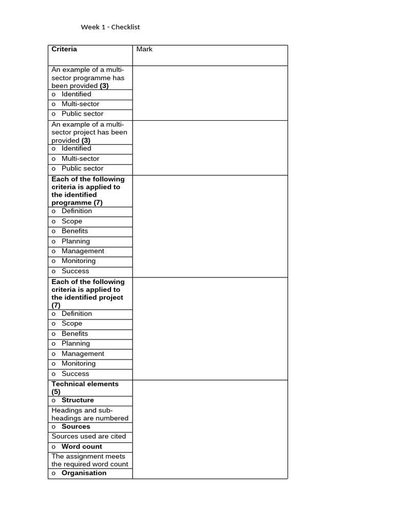 Week 1 Multi-Sector Checklist Guide | PDF