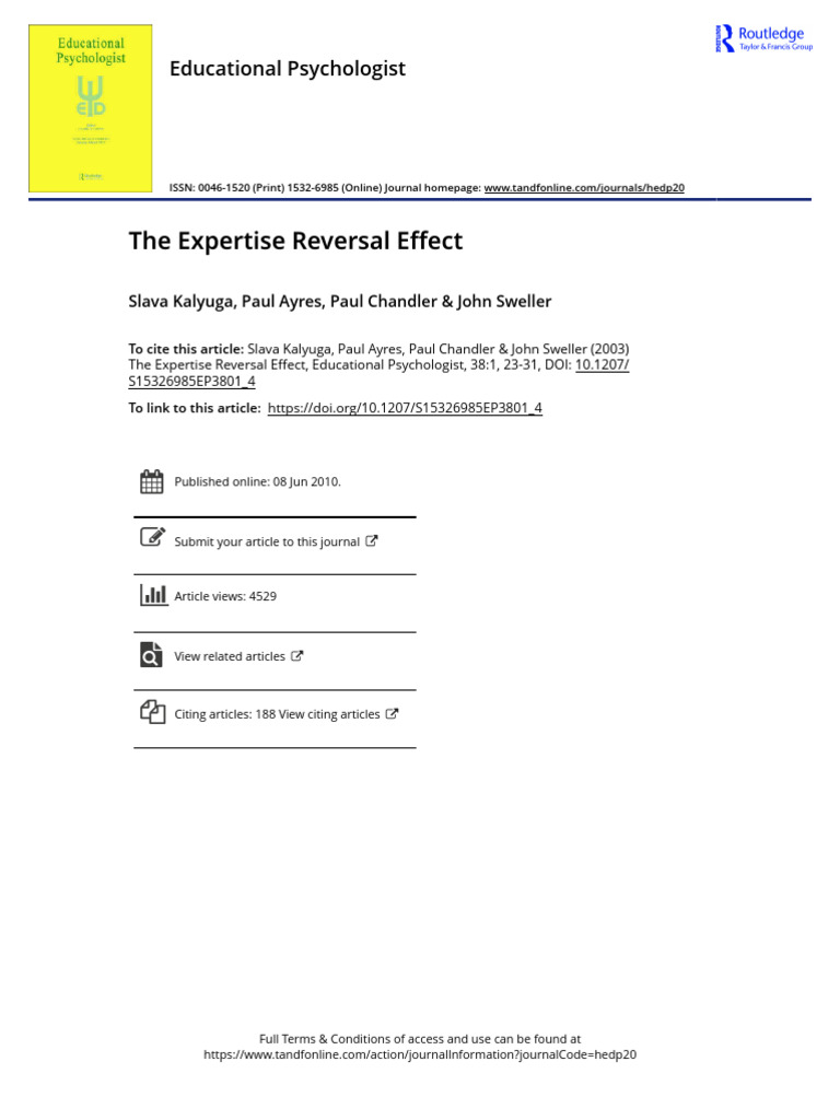Understanding the Expertise Reversal Effect | PDF | Expert | Learning