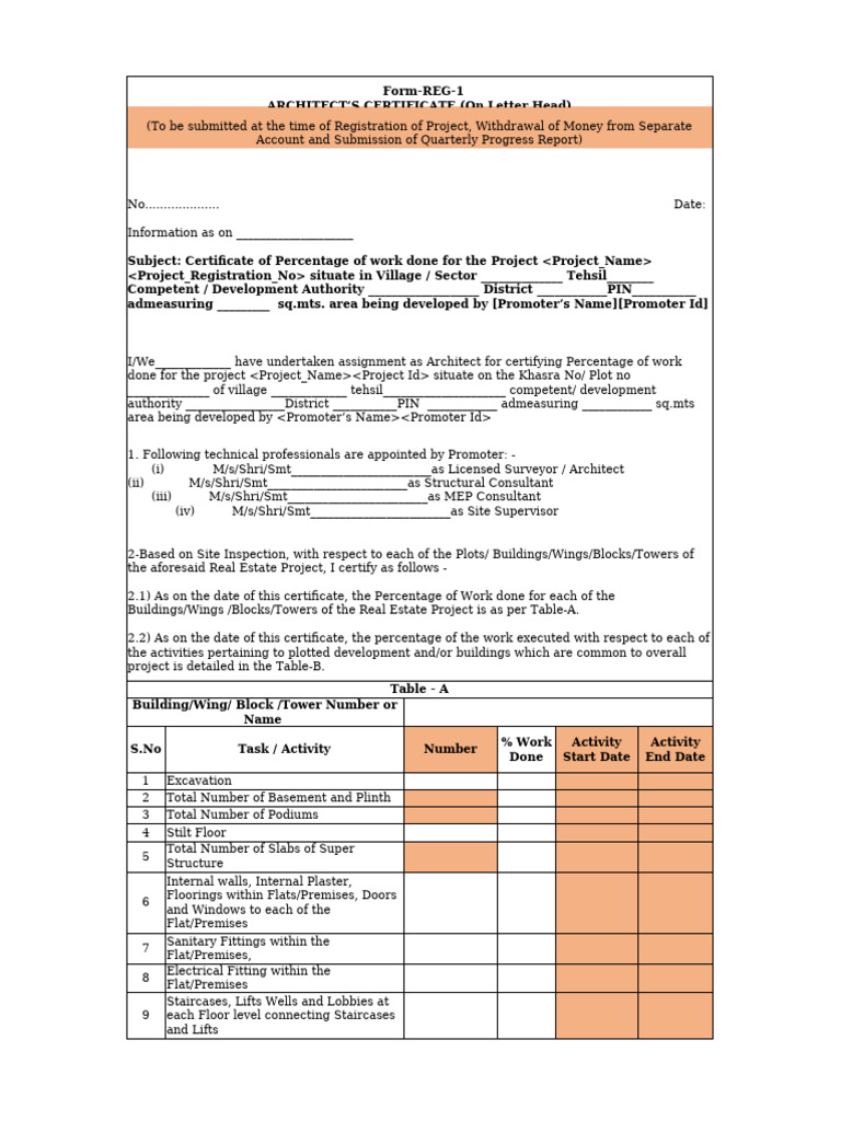 Architect Certificate for RERA Registration | PDF | Elevator | Sewage ...