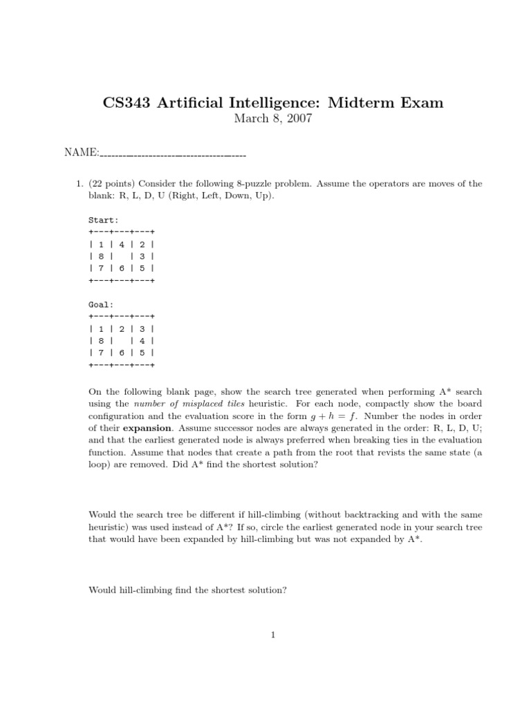 Artificial intelligence midterm exam paper