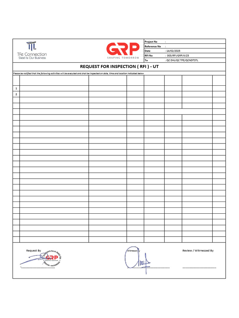 RFI for UT Inspection - Project Details | PDF