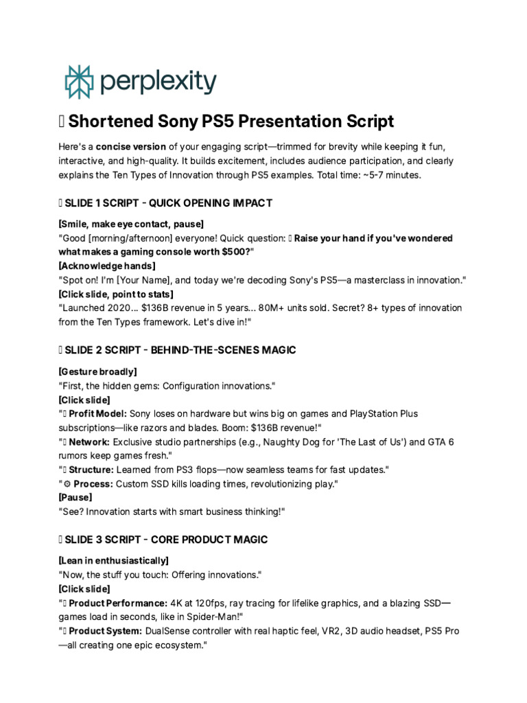 Engaging PS5 Innovation Script | PDF | Video Games | Video Game Consoles
