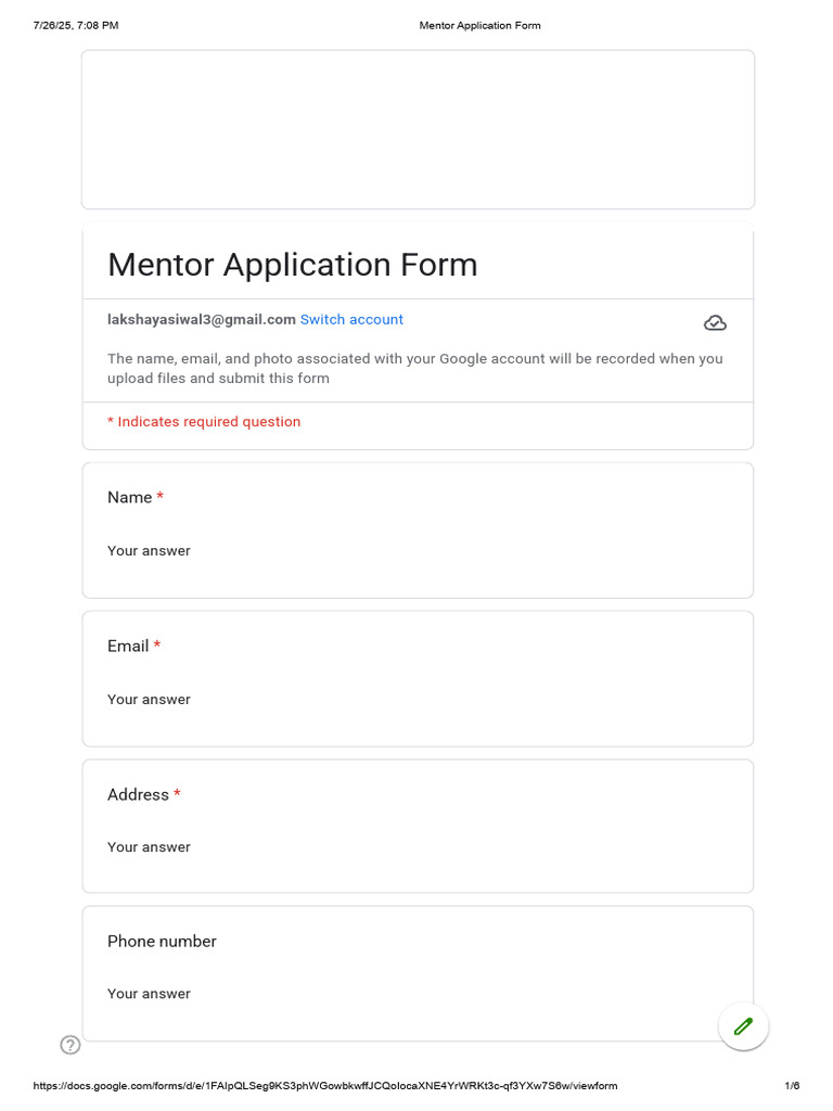 Mentor Application Form Template | PDF | Mentorship
