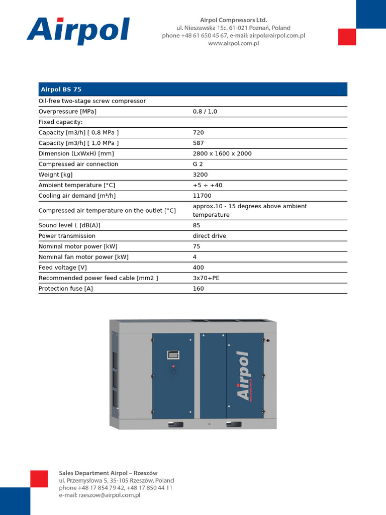Oil-Free Two-Stage Screw Compressor Specs | PDF