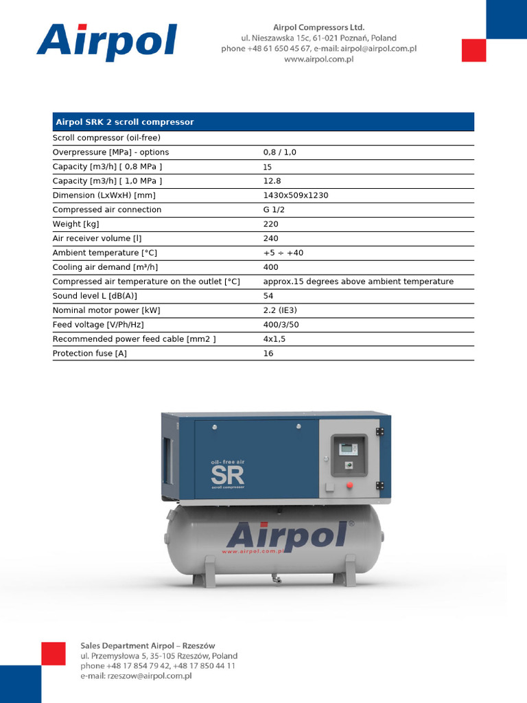 Airpol SRK 2 Scroll Compressor Specs | PDF