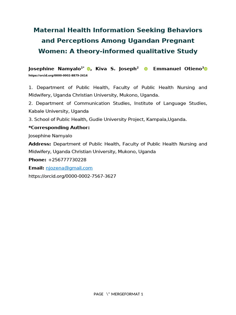 Maternal Health Info-Seeking in Uganda | PDF | Maternal Health ...