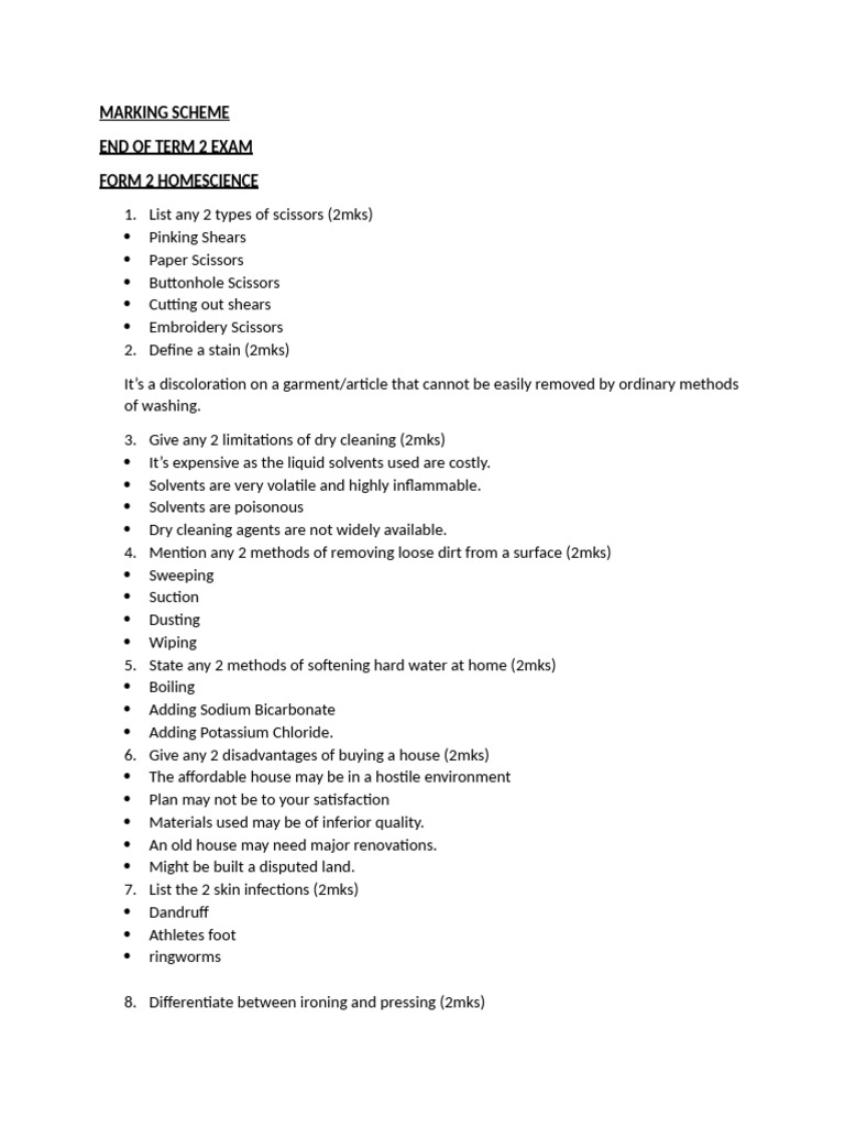 Home Science f2t2 2024 Ms | PDF | Clothing