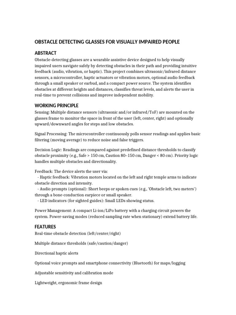 Obstacle-Detecting Glasses for the Visually Impaired | PDF | Smartphone ...