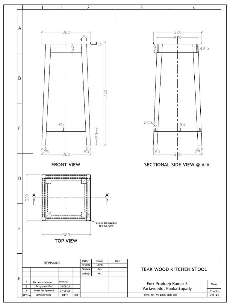Teak Wood Kitchen Stool Design Draft | PDF