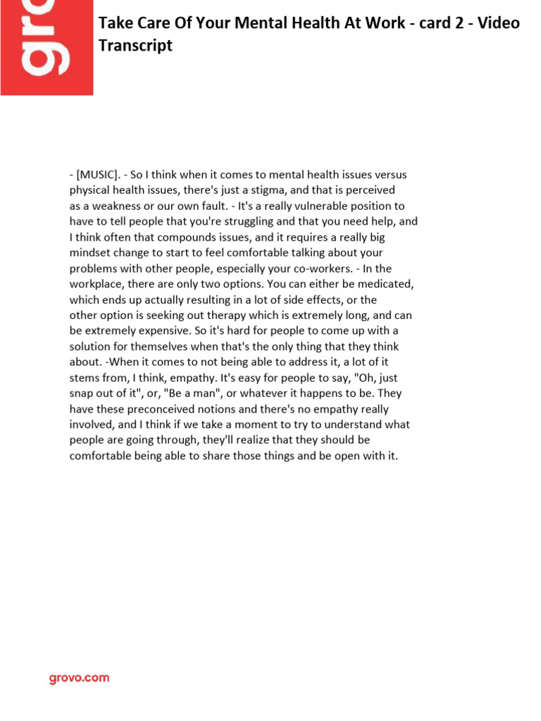 Take Care of Your Mental Health at Work | PDF