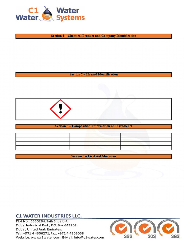 C1W Cleansers: Safety Data Sheet | PDF | Dangerous Goods | Toxicity
