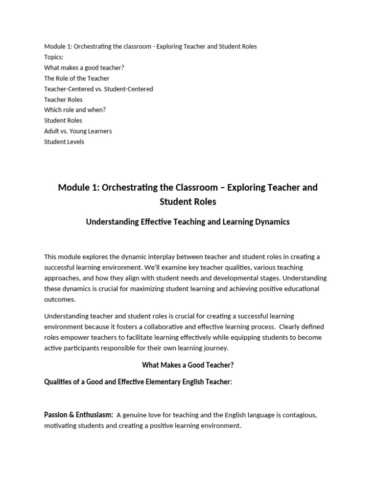 Teacher and Student Roles in Education | PDF | Learning | Teachers