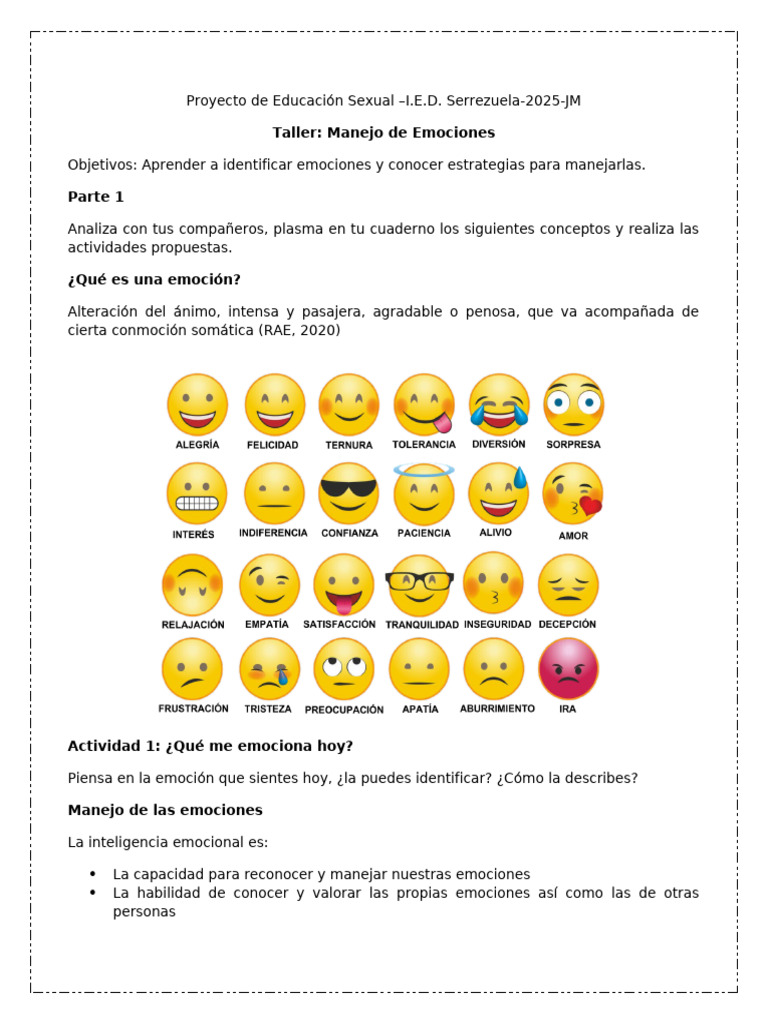 Taller de Manejo de Emociones 2025 | PDF | Las emociones | Inteligencia ...