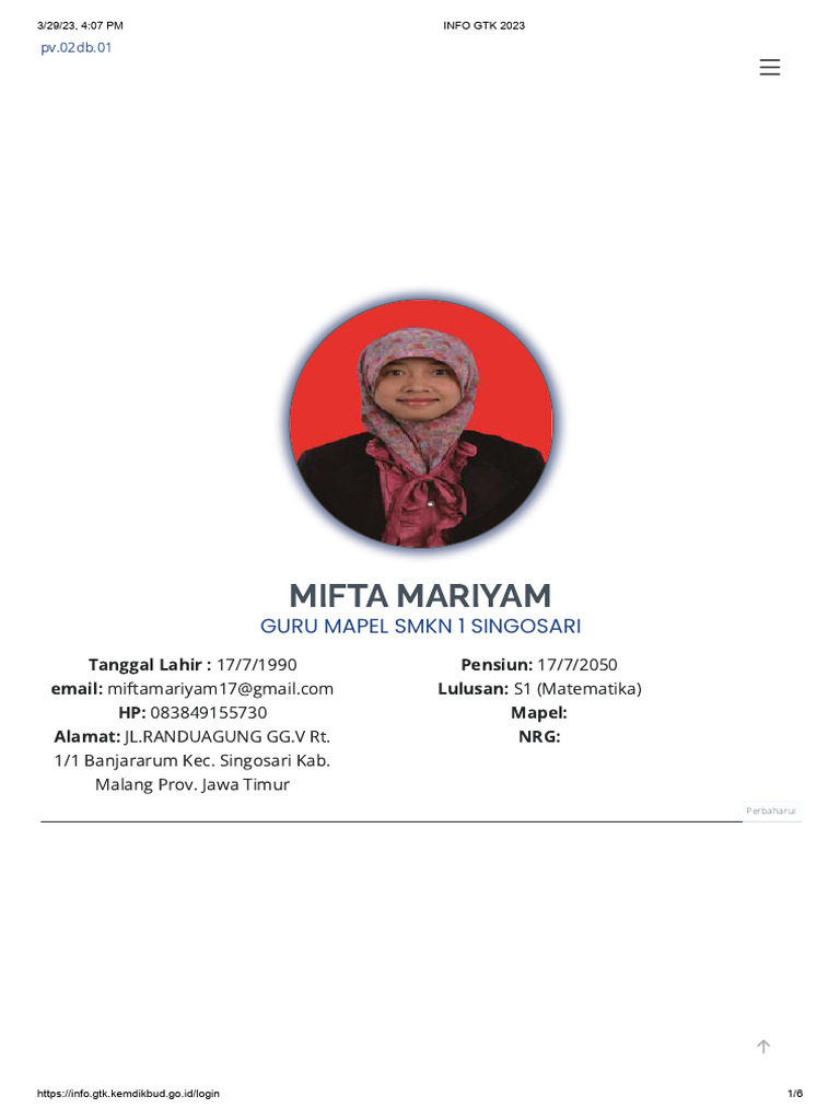 Profil Guru Mifta Mariyam 2023 | PDF