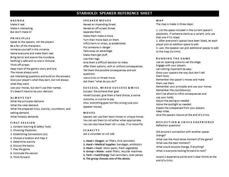 Starhold Speaker Reference Guide | PDF