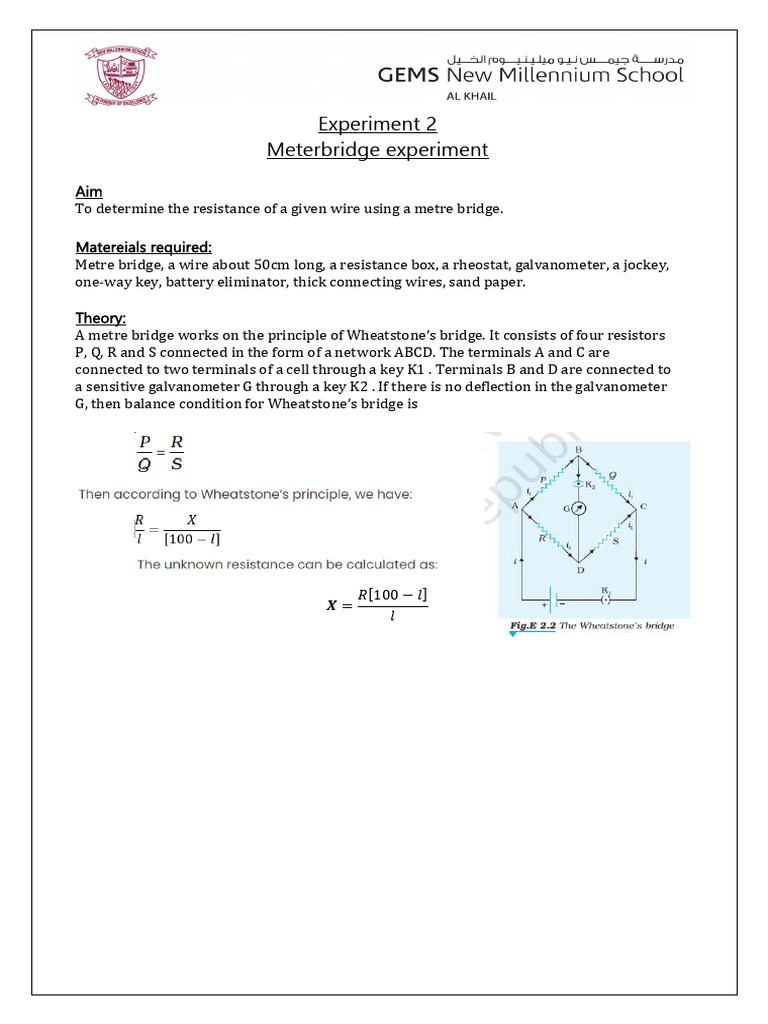 Meter Bridge Experiment Procedure | PDF | Electrical Engineering ...