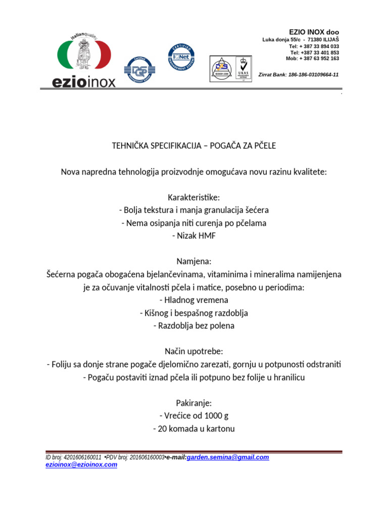 Tehnicka - Specifikacija Pogaca | PDF