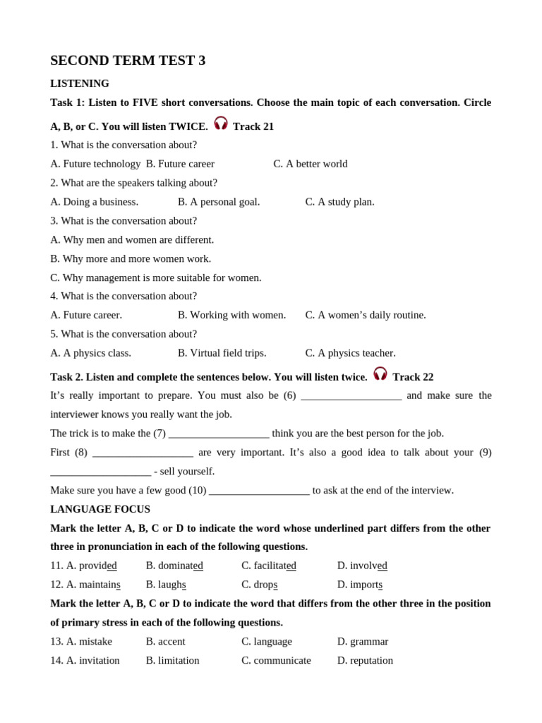 Listening and Language Skills Test | PDF | Conversation