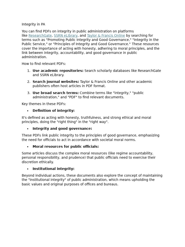Integrity in Public Administration Resources | PDF