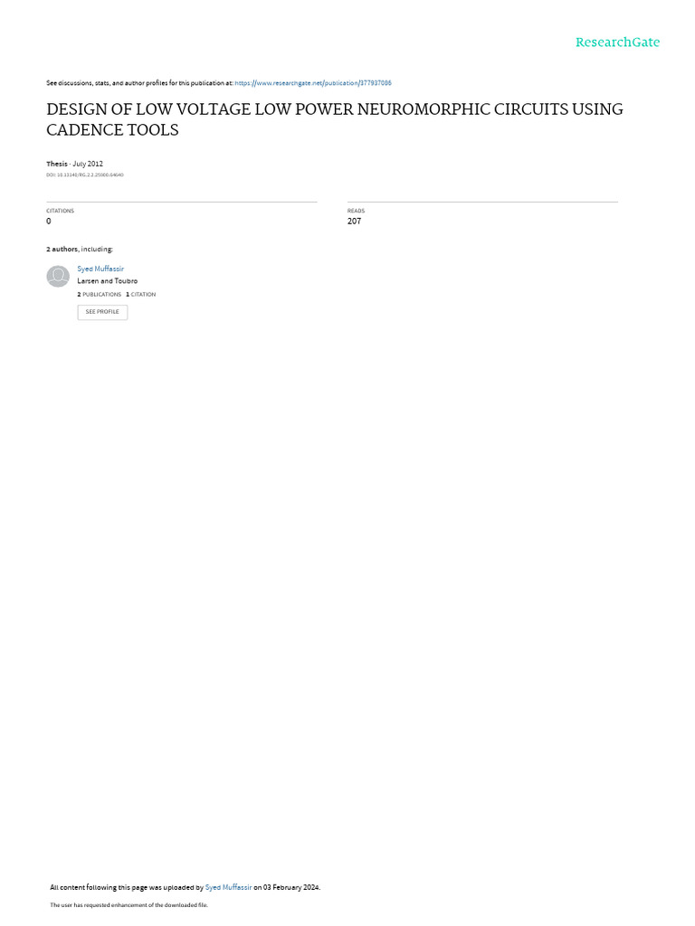 Design of Low Voltage Low Power Neuromorphic Circuits Using Cadence ...