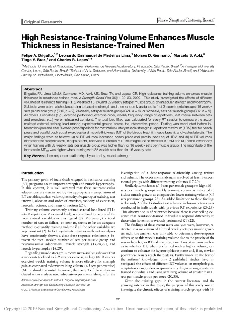 High Resistance Training Volume Enhances Muscle.4 | PDF | Strength ...