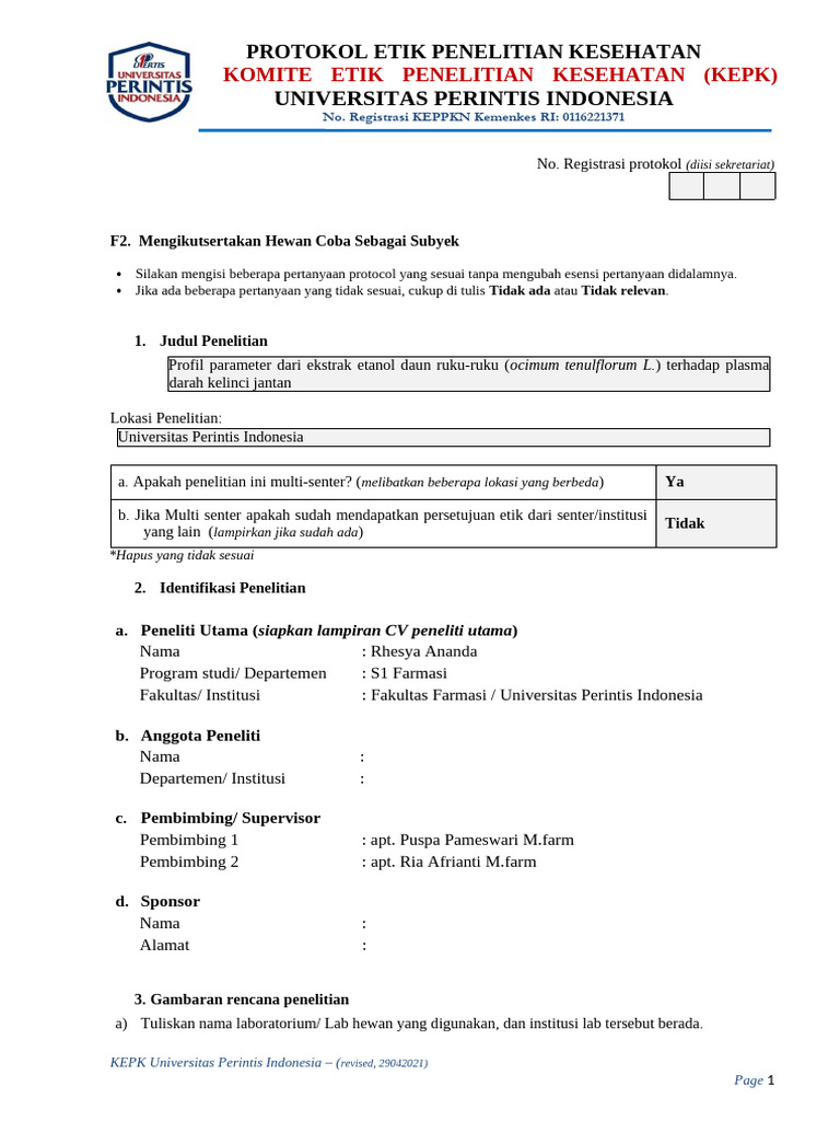 Protokol Etik Penelitian Kesehatan KEPK UI | PDF