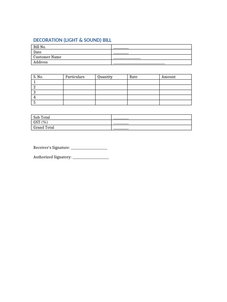Decoration Bill Format | PDF