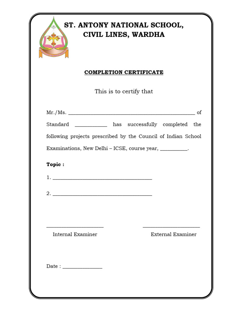 Completion Certificate for ICSE Projects | PDF