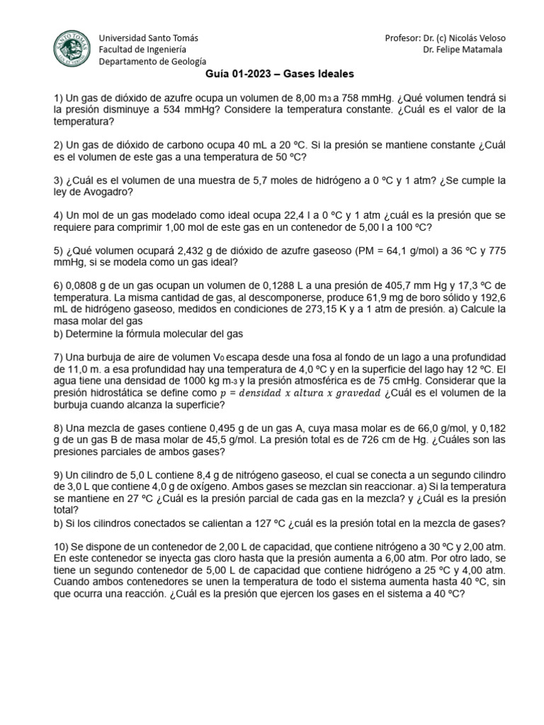 Ejercicios de Gases Ideales en Física | PDF | Gases | Mole (Unidad)