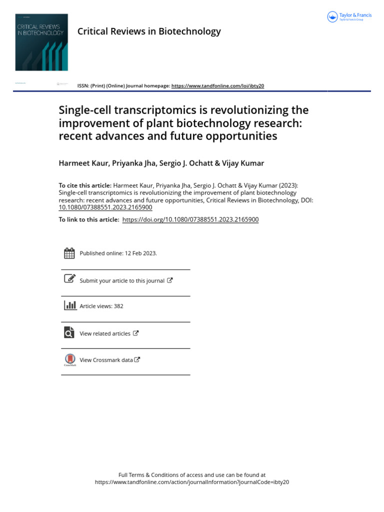 Single-Cell Transcriptomics Is Revolutionizing The Improvement of Plant ...