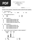 SK Jalan Semenyih Dua, Kajang Monthly Test Mathematics Year 2 Paper 1 1 Hour